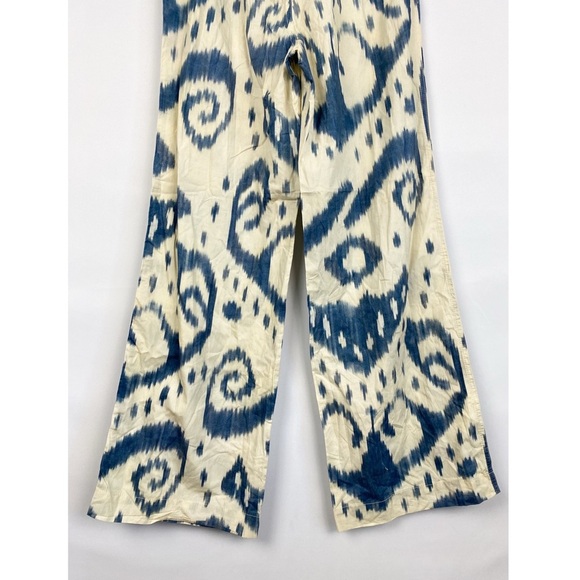 Zara Limited Edition Printed Ramie High Rise Aztec Wide Leg Trouser Pant Blue M - Picture 9 of 10